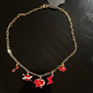 Chic Gold Necklace with Red Charms